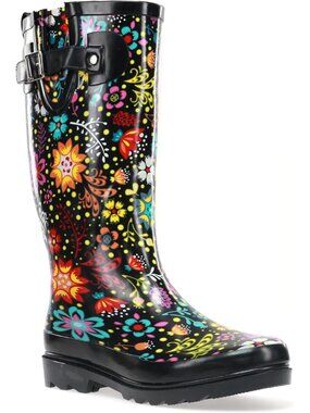 Women's Garden Play Black Tall Waterproof Rain Boot Outdoor Garden Shoes